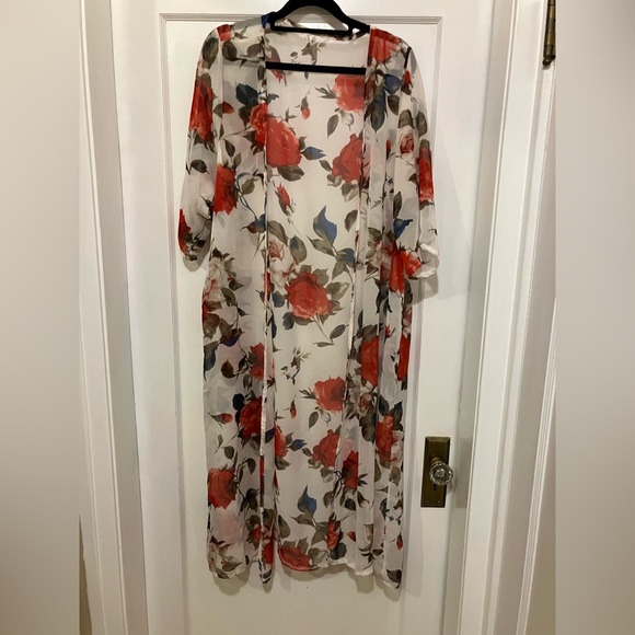 Source Unknown Dresses & Skirts - Floral Sheer Duster Red and Blue